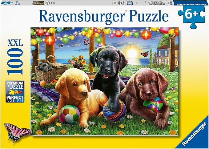 Ravensburger - Puppy Picnic - 100 Piece Jigsaw Puzzle - Exciting, Colorful Scene of Puppies Just Waiting to Play - Ball Sports & Dogs - Premium Quality - Ideal Gift - Screen-Free Fun - Children Age 6+