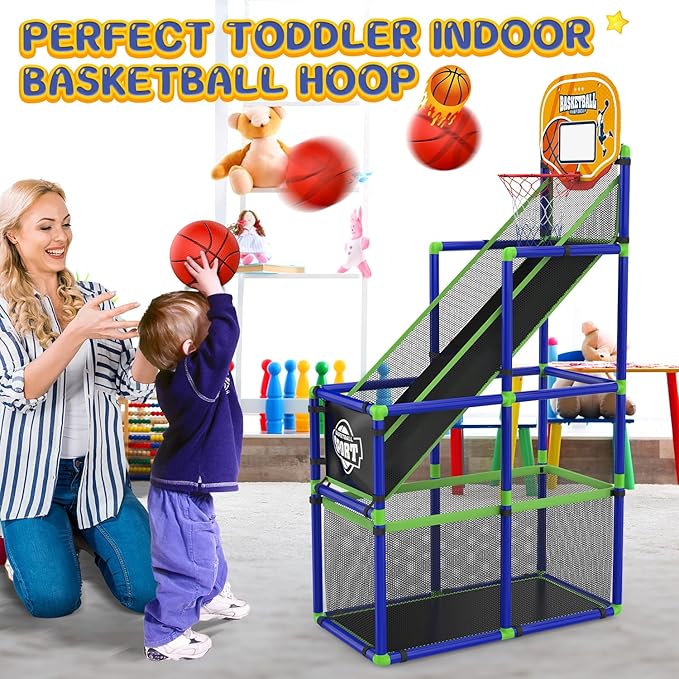 EagleStone Arcade Basketball Hoop Game Indoor, Ajustable Height Indoor Basketball Hoop with 4 Balls Storage Design for Kids,Perfect Sports Outdoor Play Toys for Kids Age 3 to 6 Years