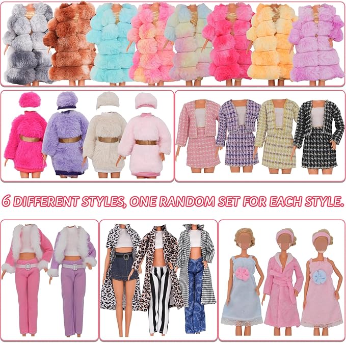 EuTengHao Winter Doll Clothing Set for 11.5 Inch Girl Dolls Includes Winter Fur Coat Nightwear Bathrobe Hat Dress Jacket Jeans Fashion Outfit for 30cm Girl Doll Girls Gift