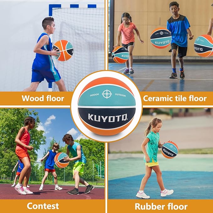KUYOTQ Kids Youth Adult Size 3/4/5/6/7 (22/25.5/27.5/28.5/29.5") Basketball Premium Rubber or Faux Leather Basketball Indoor Outdoor Basketball for Boys Girls Womens Mens Basketball Gifts (Deflated)