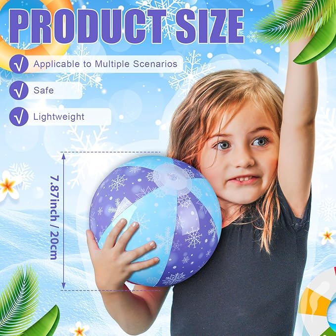 Leyndo 12 Pack Snowflake Themed Beach Ball for Kids 7.87" Bulk for Summer Pool and Beach Game Gifts and Birthday Party Supplies and End of The Year Class Party Decoration Favors