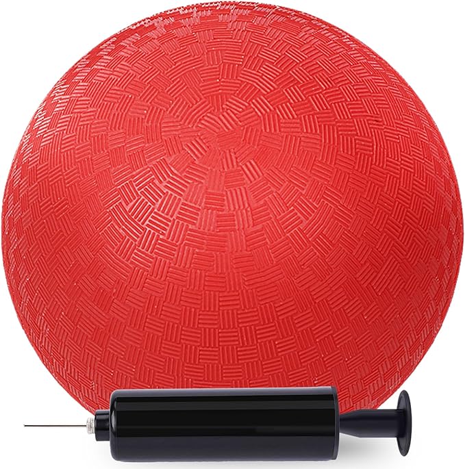 AMOR PRESENT Playground Ball, 8.5inch Inflatable Kickballs with Pump, Red Handball Rubber Dodgeball for Kids Beach Toy Sports Games Yoga Exercises Indoor Outdoor Pool Party