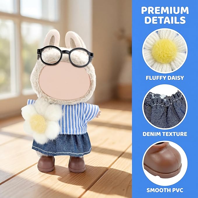 Clothes for Labubu 17cm Doll (NO Doll), 4 Piece Labubu Clothes Set, Cute Labubu Outfits with Accessories, Handmade Crochet La Bubu Doll Dress Up Set（Garden Baby）