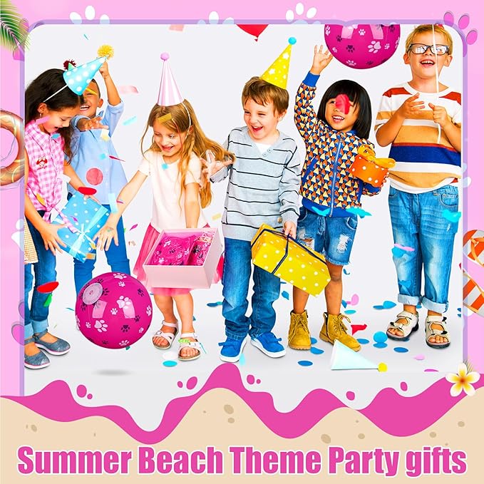 Leyndo 12 Pack Dog Paw Themed Beach Ball for Kids 7.87" Bulk for Summer Pool and Beach Game Gifts and Birthday Party Supplies and End of The Year Class Party Decoration Favors