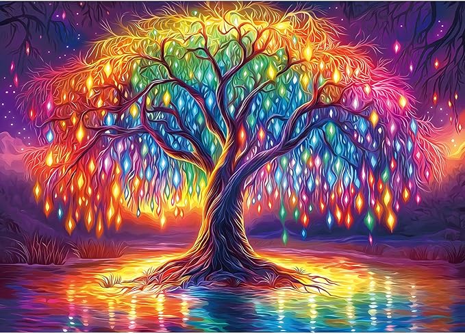 Neon Life Tree 1000 Piece Puzzles for Adults, Hard Challenge Art Jigsaw Puzzle, for Gifts Xmas Birthday Party Games Family, 27.5x19.7 inch - Dust Free Puzzle