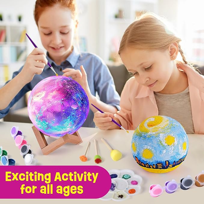 Paint Your Own Moon Lamp Kit, Cool Gifts DIY 3D Moon Night Light, Arts and Crafts for Kids Ages 8-12, Space Art Supplies Craft Kits, Girls Boys Birthday Easter Gifts for Kids Ages 3 4 5 6 7 8-12+