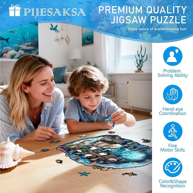 Wooden Puzzles for Adults, Undersea Book House Wooden Jigsaw Puzzle for Adults, Unique Shape Wood Puzzles Adult, Presents for Women and Men, Wall Art Home Decor(S -8.5 * 8.4in-100 pcs)