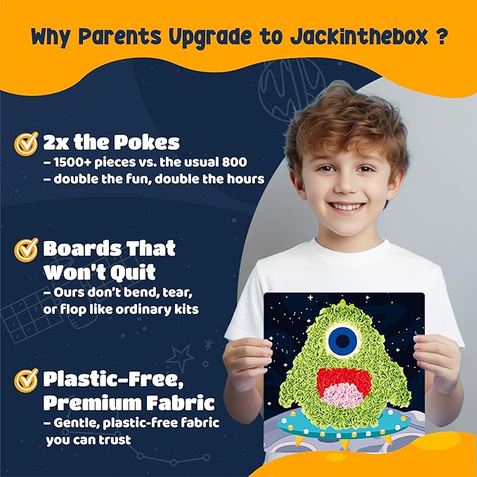 jackinthebox Poke Poke Art for Kids – Space Theme, Mess-Free Fabric Art and Craft, Flower Pressing Kits, Gift for Kids, Easter Gifts for Girls and Boys Ages 4 5 6 7 8