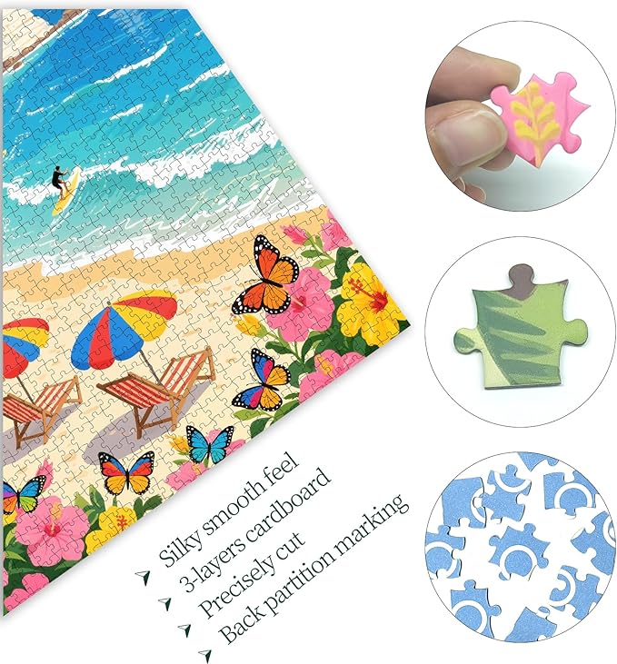 Beach 1000 Piece Jigsaw Puzzle for Adults, Coast Surfing Scenery Puzzle, 27.55 x 19.68 inches Ocean Sailboat Jigsaw for Family Game Night Home Decor