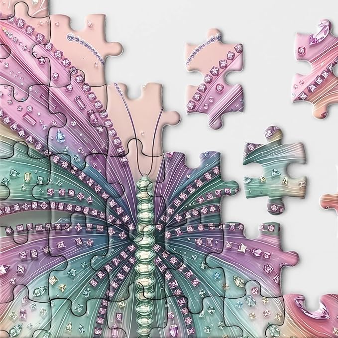 Fantasy Crystal Butterfly Puzzles for Adults 1000 Pieces, Beautiful Jewels of The Fluttering Wings Jigsaw Puzzle, Colorful Wings Flower Puzzles as Home Decor