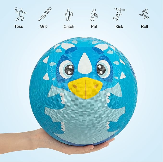 Kickball for Kids and Toddlers 1-3, 2 Pack Big 8.5 Inch Rubber Balls for Playground, Outdoor Bouncing Balls w/Pump and Dinosaur Themed Drawstring Bags, Child Ball Gift for Boys Girls