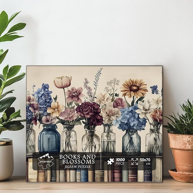 Retro Wildflowers Puzzles for Adults 1000 Pieces, PICKFORU Christian Jesus Floral Book Pages Religious Jigsaw Puzzle, Impossible Challenging Vintage Bookshelf Puzzles as Art Decor