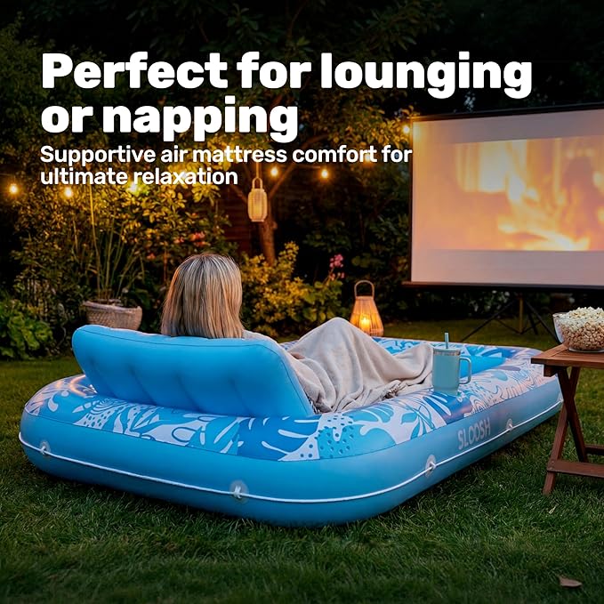 SLOOSH Inflatable Tanning Pool Lounger Float, 70" x 46" Pool Floats Adult with Pillow, 4 in 1 Suntan Tub Raft Floatie,Sunbathing Bed Lounge for Water Blow Up Kids Ball Pit Party Gifts, L-Blue