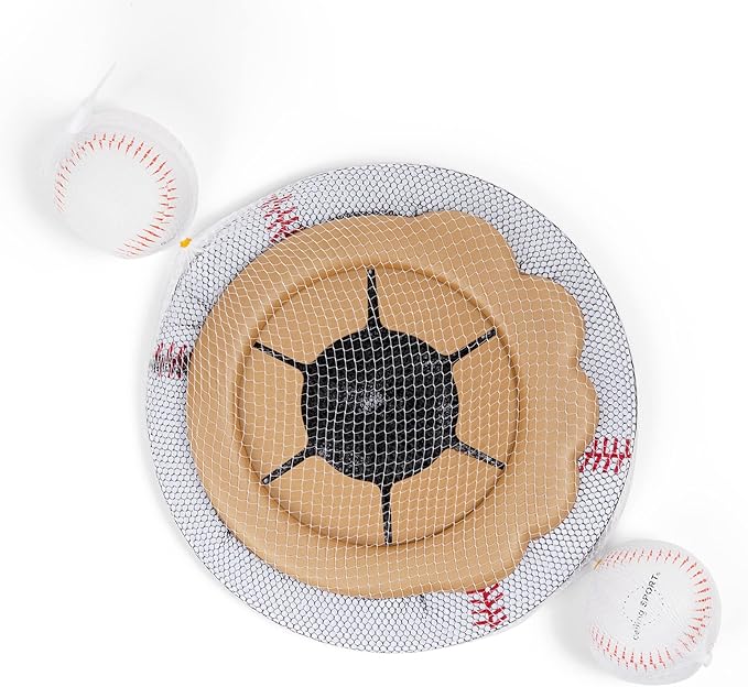 Ceiling Strike: Indoor Easy Catch Ceiling Baseball Kids Toy Game Training Equipment - Includes Soft Backboard/Net/Mitt and Two Mini Plush Baseballs (Gift Set)