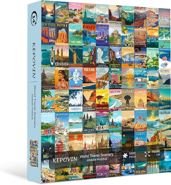 Puzzles for Adults 1000 Pieces Vintage World Travel, Jigsaw Puzzles Landscape Poster Puzzle Landmarks, 1000 Piece Jigsaw Puzzles for Adults 90 Scenics World Scenery