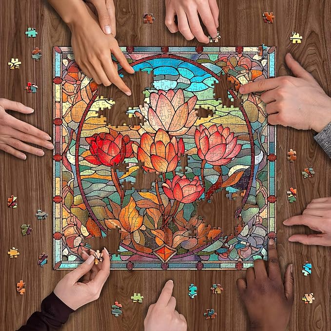 PICKFORU Stained Glass Flower Puzzles for Adults 1000 Pieces, Vintage Art Puzzles Floral, Impossible Hard Challenging for Adults