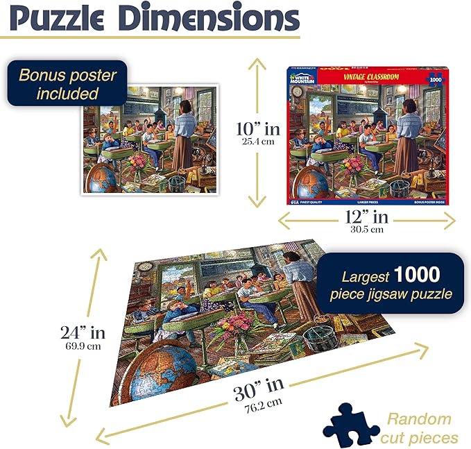 White Mountain 1000 Piece Jigsaw Puzzle Retro Childhood School Puzzles with Large Pieces Gift for Adults and Family 24"x30" - Vintage Classroom