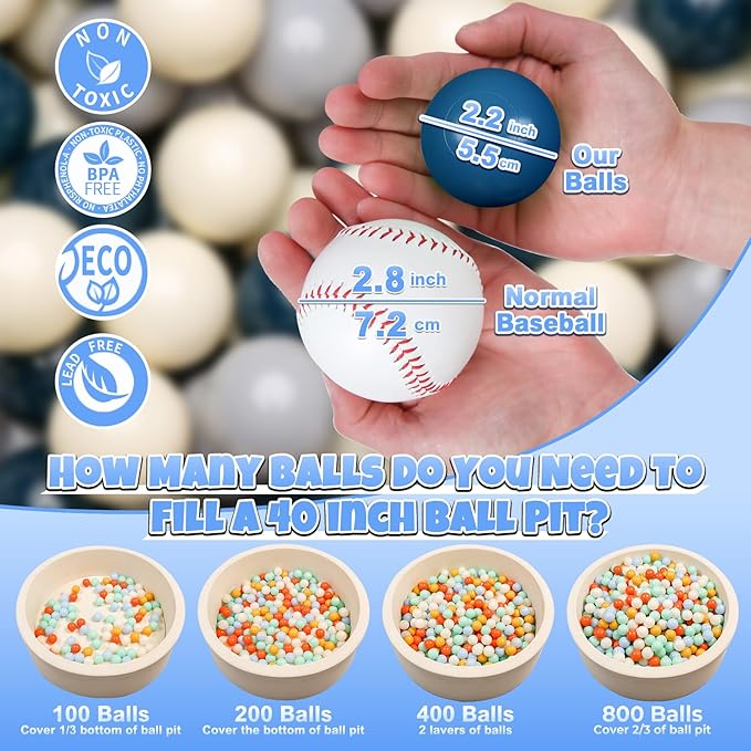GOGOSO Ball Pit Balls for Toddler, Baby Plastic Playballs Kids Soft Pastel Pelotas Non-Toxic BPA-Free,Dark Green +Gray+White,100 Balls