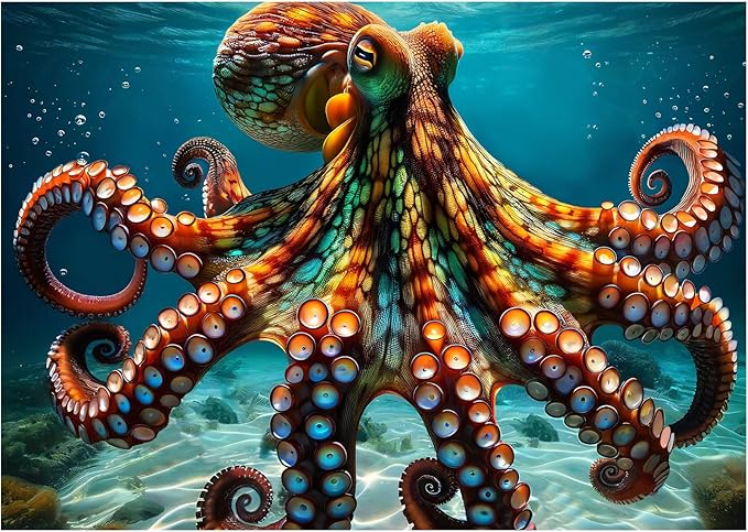 Rocorose Octopus Puzzles for Adults 1000 Pieces, Deep Blue Sea Ocean Exploration Theme Jigsaw Puzzle, Nature Marine Artwork Challenging Family Activity Puzzle Game