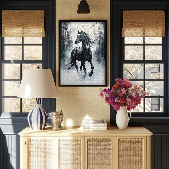 PICKFORU Vintage Horse Puzzles for Adults 1000 Pieces, Retro Watercolor Nature Animal Jigsaw Puzzles, Impossible Ink Painting Tree Adult Puzzle