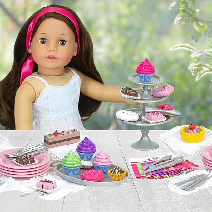 Sophia's 47 Piece Serving Set with Delicious Desserts for 18'' Dolls, Multicolor