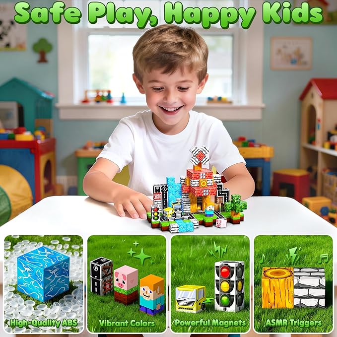 Magnetic Blocks, 100PCS Magnetic Building Blocks, Stacking Magnetic for Kids, Sensory Toy for STEM Constructions Magnetic Blocks for Boys Girls Age 3+, Holiday Birthday Gifts