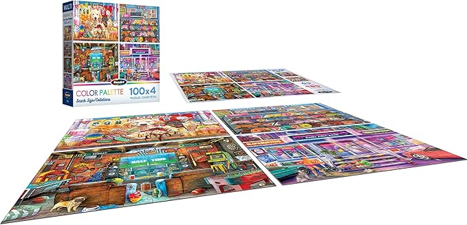 RoseArt - Snack Size Multi-Puzzle Set - Color Palette - 4 x 100 Piece Jigsaw Puzzle for Adults