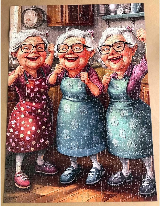 Old Ladies Dating 1000 Piece Jigsaw Puzzles for Aduls Happy Woman Wearing Apron Painting Jigsaw Puzzle Kitchen Funny Grandma 1000 Pieces Puzzles Game Modern Home Wall Decor Sister DIY Craft Puzzle Art