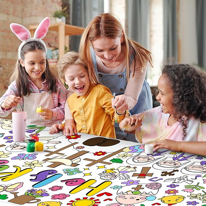 Easter He is Risen Giant Coloring Poster for Kids Huge Religious Theme Blank Paper Banner Large Coloring Table Cover for Classroom Home Party DIY Art Craft Activity Supplies Favor 55 x 23.6 in