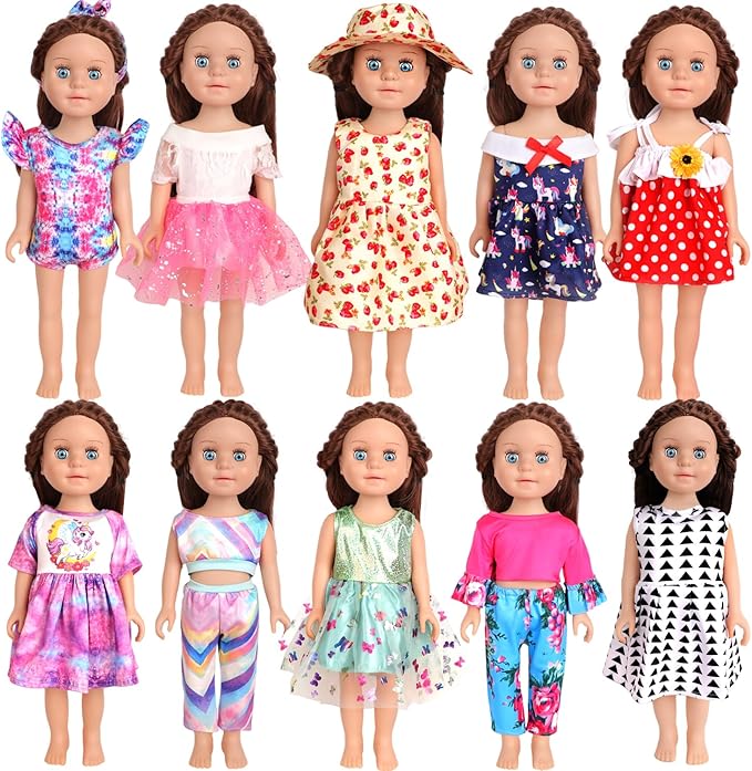 10 Sets of 18 Inch American Doll Clothes, Including 10 of Doll Clothing Dress Outfits for Gift Dolls, Birthday Gifts for Kids