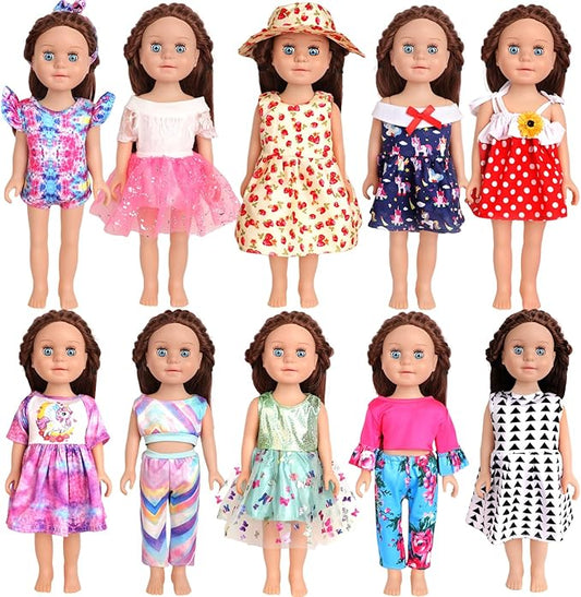 10 Sets of 18 Inch American Doll Clothes, Including 10 of Doll Clothing Dress Outfits for Gift Dolls, Birthday Gifts for Kids