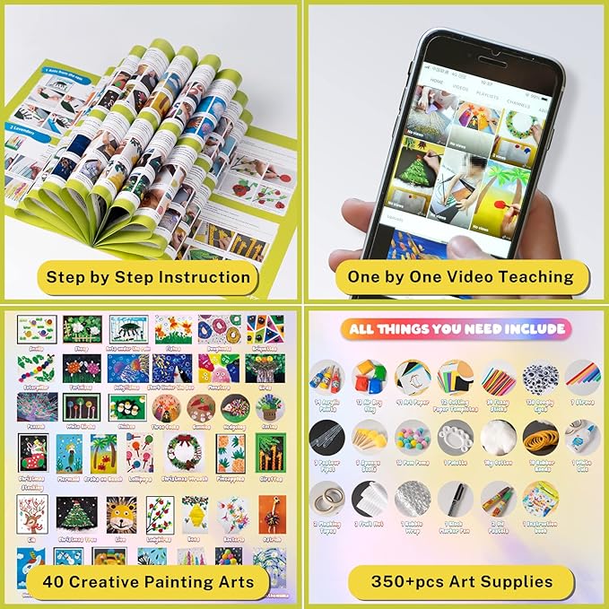 TSING Arts and Crafts for Kids - 40 Creative Painting Arts 350+pcs Painting Kits Ages 5-10 Year Old Girls & Boys - Art Supplies Set - Gift Ideas for Drawing Beginners Activity Toys
