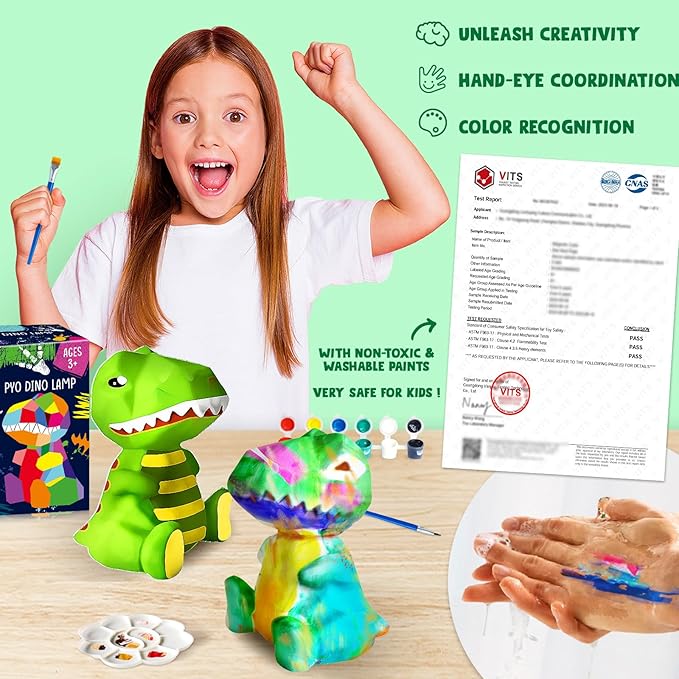 Goody King Paint Your Own Dinosaur Lamp Kit, Easter Basket Stuffers, DIY Night Light, Arts & Crafts for Teens Girls Boys, Painting Kit for Kids, Easter Birthday Gifts for Kids Ages 3 4 5 6 7 8+