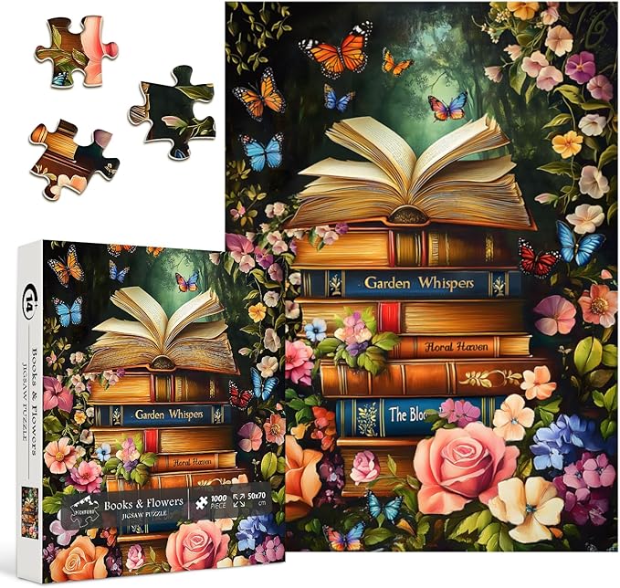 Vintage Book Puzzles for Adults 1000 Pieces,PICKFORU Retro Flower Garden Jigsaw Puzzle Wildflower Pages，Difficult Plant Floral Puzzle for Book Lovers