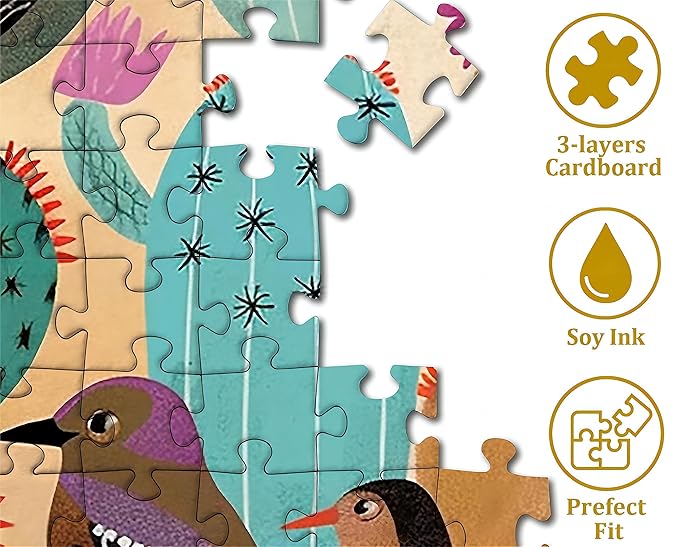 Desert Bird Puzzles for Adults 1000 Pieces, Cactus Flower Succulent Plant Puzzles, Birds Themed Jigsaw Puzzles Nature Botanical