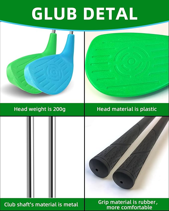 KOFULL Golf Clubs with Oversize Plastic Head, Extra Long Steel Shaft 37" for Golf Yard Game,2 Right-Handed Clubs for Backyard Games Adults, Hit Plastic/Foam Balls in Grass, Parks, Sands