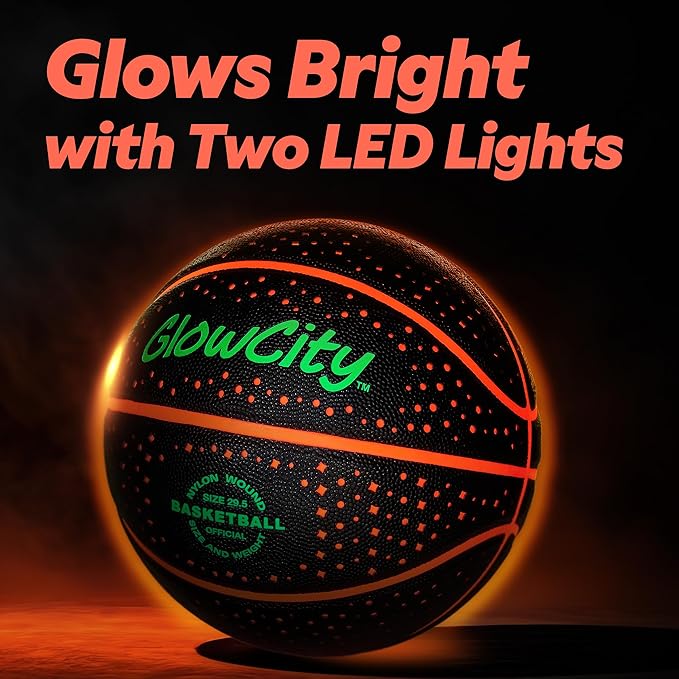 GlowCity Glow in The Dark Basketball - Size 5, 6, 7 Light Up Ball for Kids, Teens & Adults - Night Outdoor Games - Sports Birthday Gifts Ideas for Boys Ages 6 7 8 9 10 11 12 13 14 15