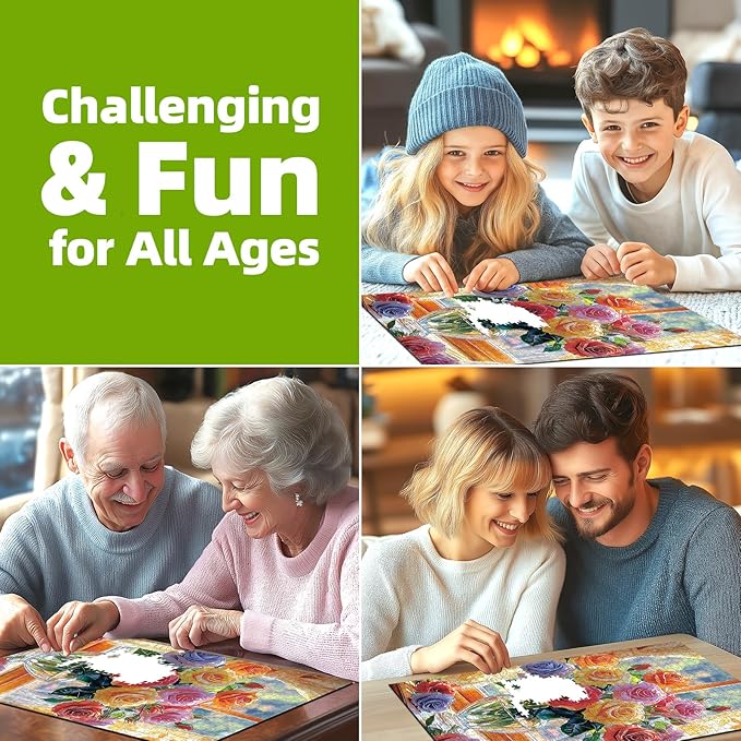 1000 Piece Puzzle for Adults, Colorful Mixed Rose Bouquet Jigsaw Puzzle with Letters on Back for Family, Adults, Gifts, Party Game, Finished Size 27.5" x 19.7"
