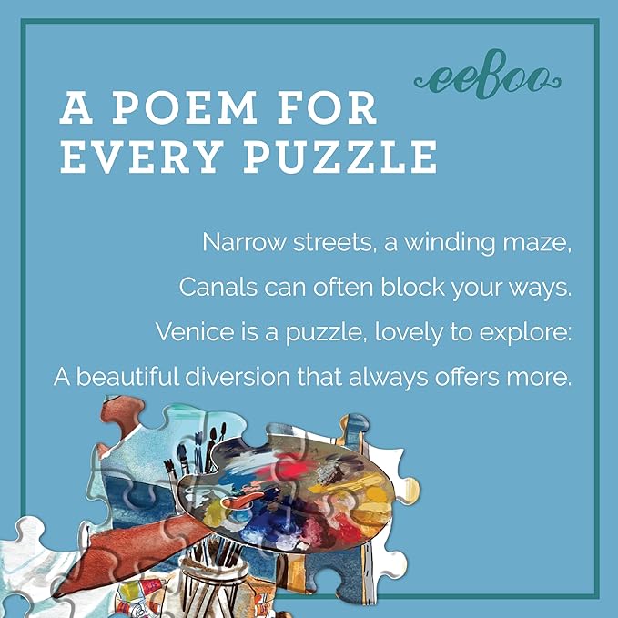 eeBoo 1000 Piece Puzzle - Artists in Venice Jigsaw Puzzle for Adults, Square 23" x 23" Made with Recycled Board & Vegetable-Based Ink