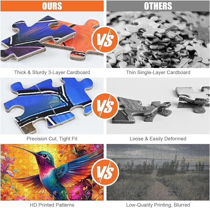 Hummingbird Puzzles for Adults 500 Pieces - Vibrant Flower Humming Bird Jigsaw Puzzles, Beautiful Hummingbird Floral Puzzle with Letters on Back, Challenging Hard Difficult Bird Art Puzzle Games Gift