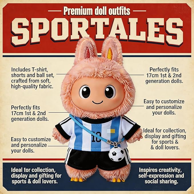 This Sports-Themed Basketball Football 3-piece Set is Suitable for a 17cm and Also for Other Dolls of the Same Size. 【 Key Point 】 Only Clothes, no Dolls. (NO.10 -Blue and White)