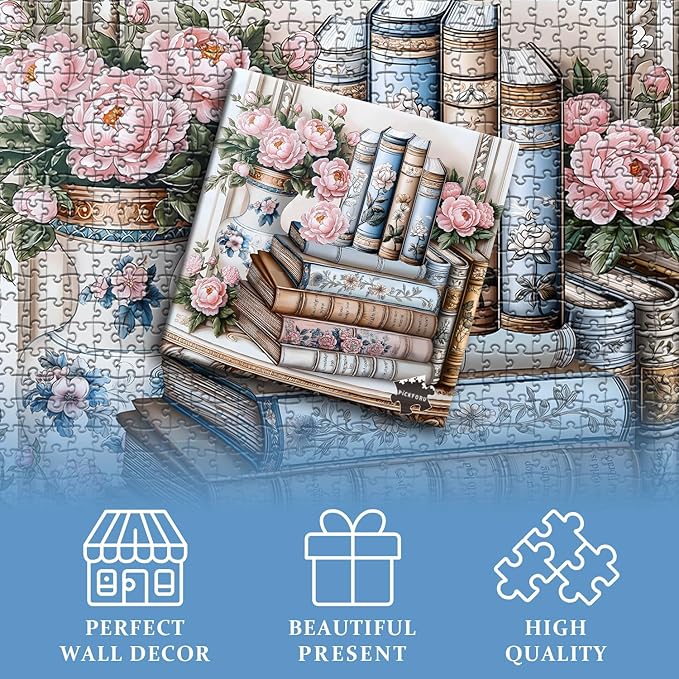 Wildflower Puzzles for Adults 1000 Pieces, PICKFORU Vintage Books Plant Art Wildflower Pages, Retro Aesthetic Floral Challenge Jigsaw Puzzle for Adults