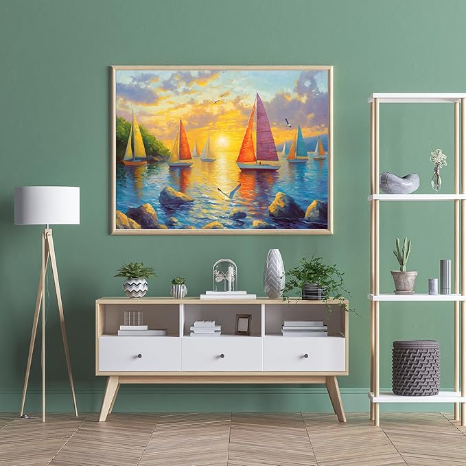 Puzzles for Adults 1000 Pieces, Ocean Sunset Sailing Jigsaw Puzzles 1000 Pieces - Sails Aglow, Summer Decor Impossible Puzzle, Finished Size 27.56 * 19.69", with 1:1 Poster, Letter on The Back