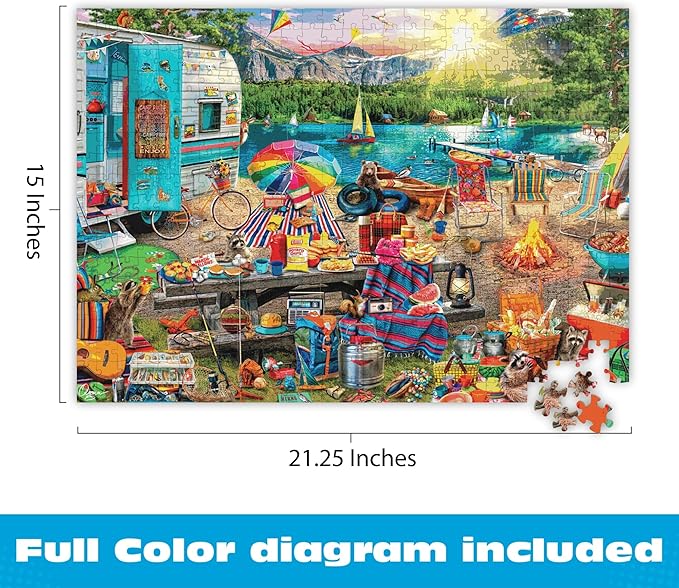 Buffalo Games - Aimee Stewart - Family Campsite - Look Closer - 500 Piece Jigsaw Puzzle for Adults with 10 Hidden Images - Challenging Puzzle for Game Nights - Finished Size 21.25 x 15.00