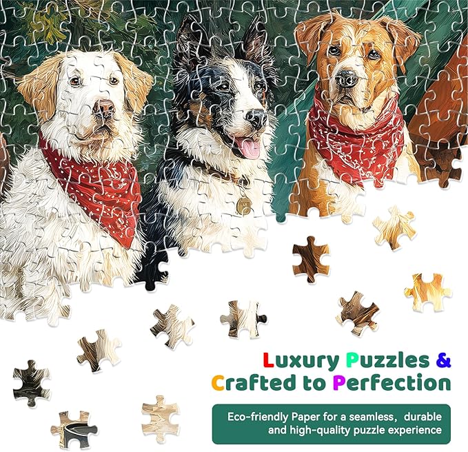 300 Piece Puzzles for Adults Large Piece, Dogs Forest Campfire Camping Jigsaw Puzzle, Funny Gift for Adult Kids, Challenging Puzzle Perfect for Game Nights, 20.5 X 15 in