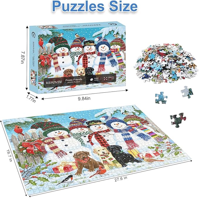 Jigsaw Puzzles for Adults 1000 Pieces- Christmas Winter Snowman Frosty Friends, Jigsaw Puzzles 1000 Pieces Interlock Perfectly Letter on Back with 1:1 Poster (27.6"x 19.7")
