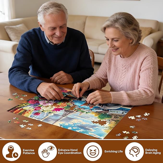 500 Pieces Puzzle for Adults Cat Paris Puzzle for Elderly, Recycled Paper Jigsaw Puzzles 500 Pieces Challenging Puzzles Family Game Gift for Friends, Finished Size is 21x15 in