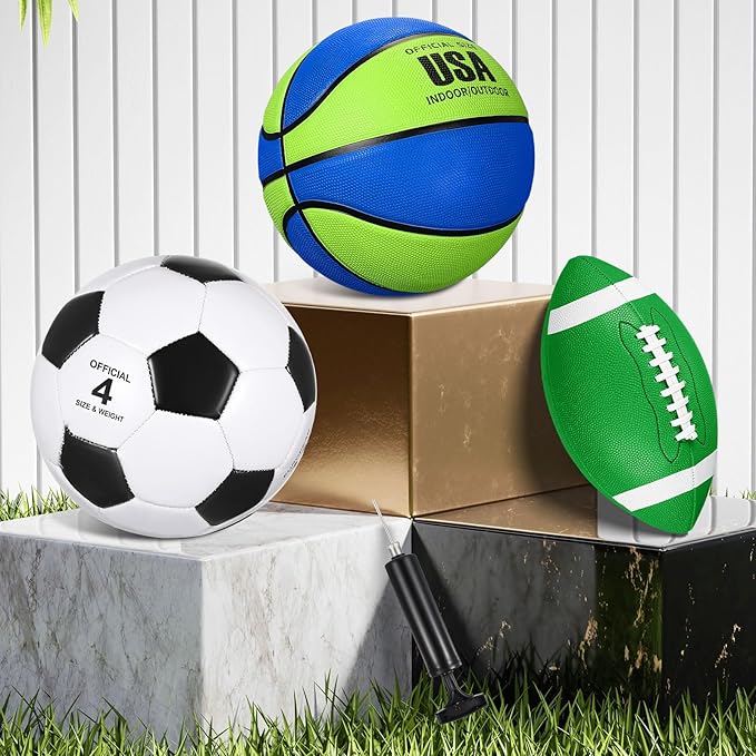 Libima 3 Pcs Sports Ball Set for Kids Teens Include Official Size Basketball Soccer Football with Pump and Carry Bag Training Practice Sport Back to School Gift