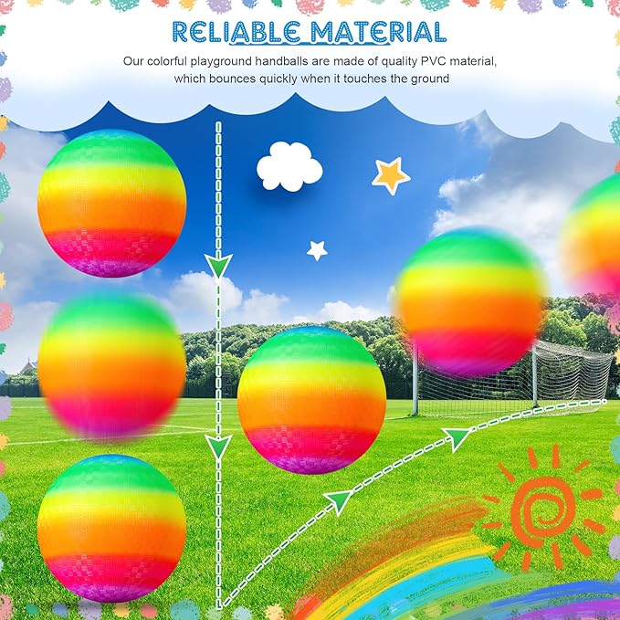 Hanaive 6 Pcs Kickballs 10 Inch Playground Ball Rubber Inflatable Dodgeball with Pump and Storage Bag Bouncy Kickball for Adults Sports Outdoor Activities(Rainbow)