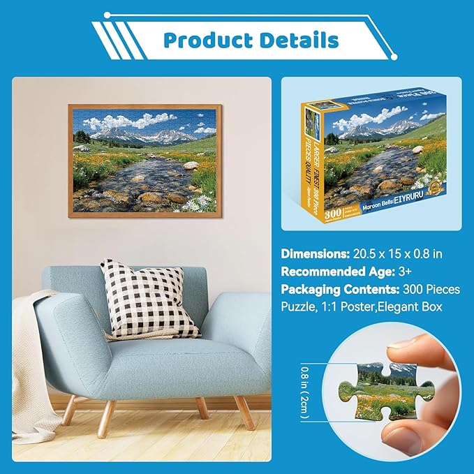 300 Pieces Nature Puzzle for Adults,Maroon Bells Mountain Lake Landscape Large Piece for Kids Adults Teens,Recycled Paper,Glossy & Sturdy Pieces,Challenging Puzzle & Perfect Family Game (20.5 x 15 In)